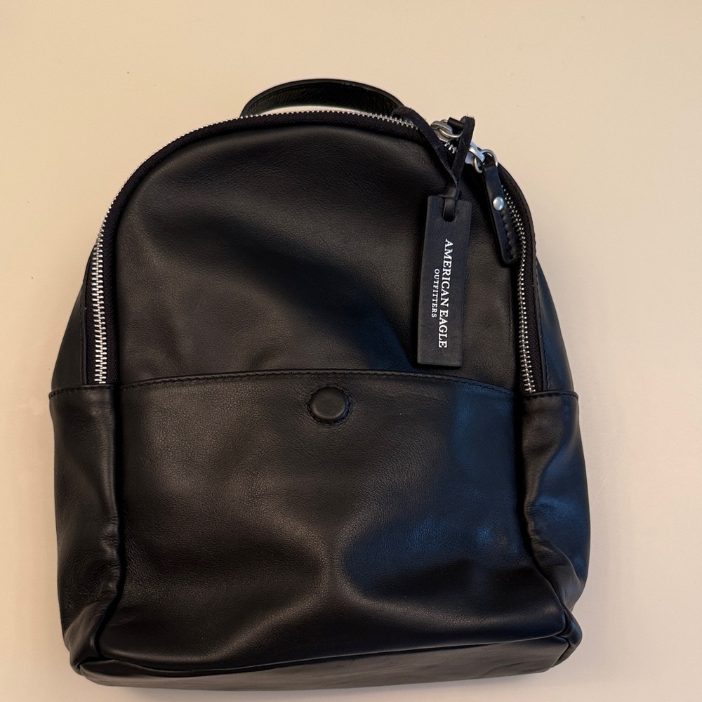 American Eagle Outfitters Black Leather-Look Mini Backpack